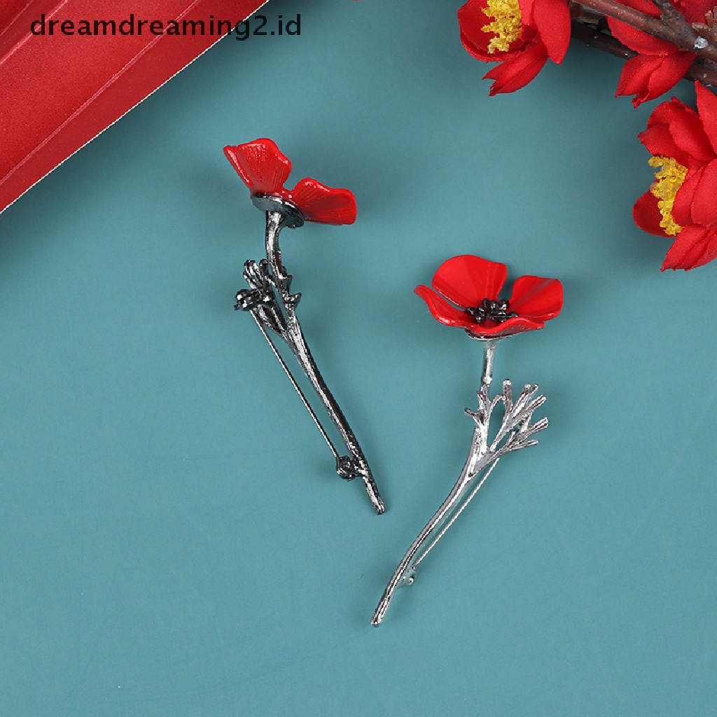 (hot) 1pcs Retro Kreatif Poppy Bunga Bros Jas Pakaian Kemeja Kerah Pin Brooch//