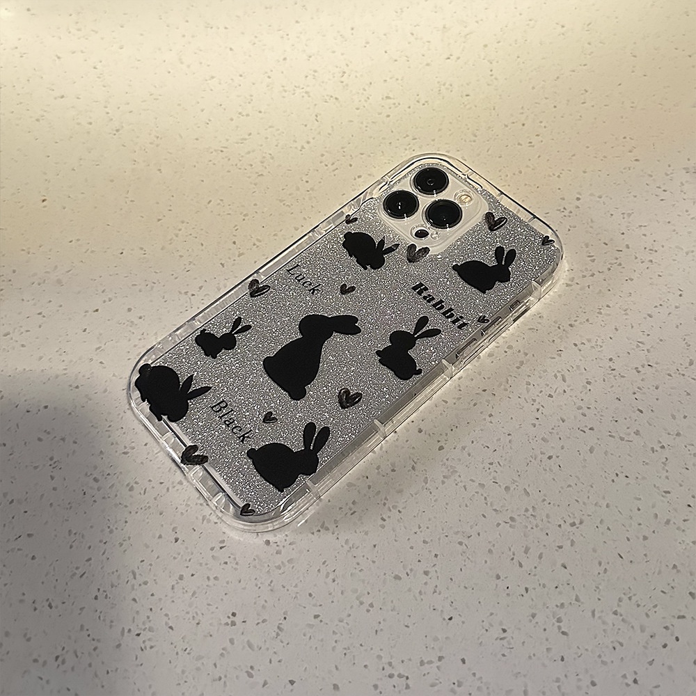 IPHONE Kartun Kelinci Siluet Casing Ponsel Transparan TPU Soft Cover Dengan Film Glitter Untuk Iphone11 12 13 14 PLUS PRO MAX