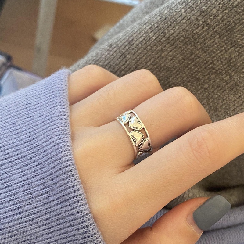 Cincin Bukaan Geometris Hati Bahan Alloy Korea Untuk Anak Perempuan