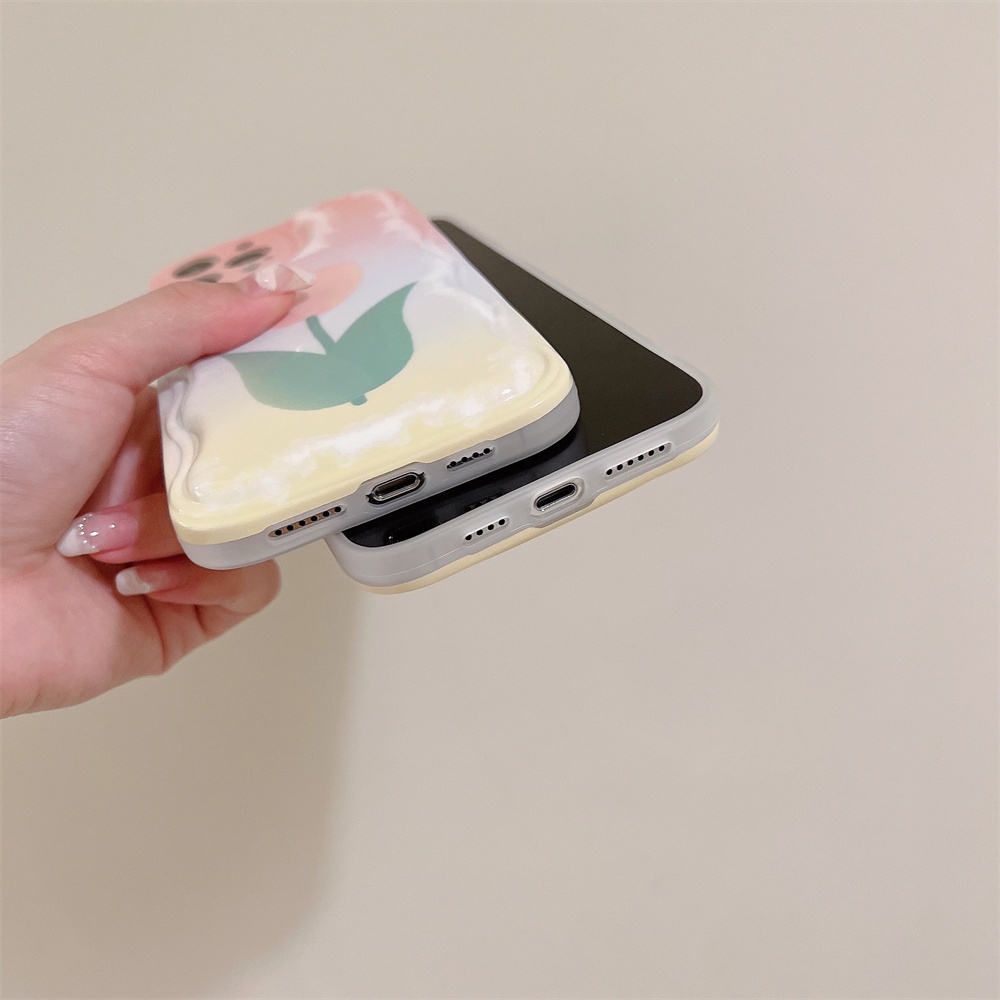 IPHONE Kartun Bunga Tulip Lucu Gelombang Poin Bening Casing Ponsel Untuk Iphone11 12 13 14 Pro MAX X XS XR 78 Plus SE Fashion Transparan Shockproof Cover