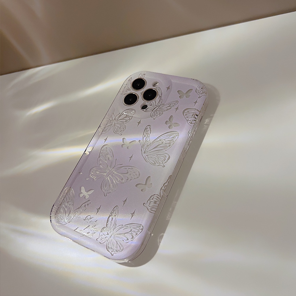 IPHONE Ungu Muda Berongga Keluar Transparan Peri Ponsel Case Cover Dengan Butterfly Holder Untuk Iphone11 12 13 14 PLUS PRO MAX Perlindungan Penuh Shell