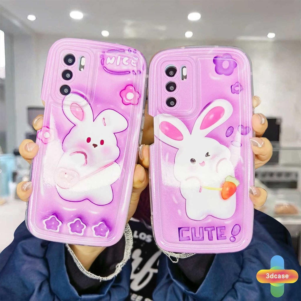 Case HP OPPO Reno 7 7Z 8Z 5 4 6 8 A57 A55 A57S A57E A7 A17 A17K A5 A9 A31 A53 A33 2020 A77S A15 A54 A5S A3S A76 A96 A16 A95 A12 A12S A1K A16E A16K A54S  5F 5K 4F 4 5 06 Lite A74 A15S A52 A11K A92 A35 A36 Cartoon  Rabbit Camera Lens Protection Soap Case