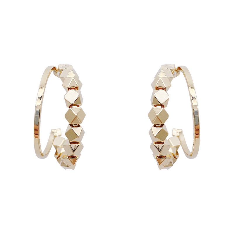 Anting Tusuk Bahan Metal Silver S925 Bentuk Geometris Warna Emas Untuk Wanita