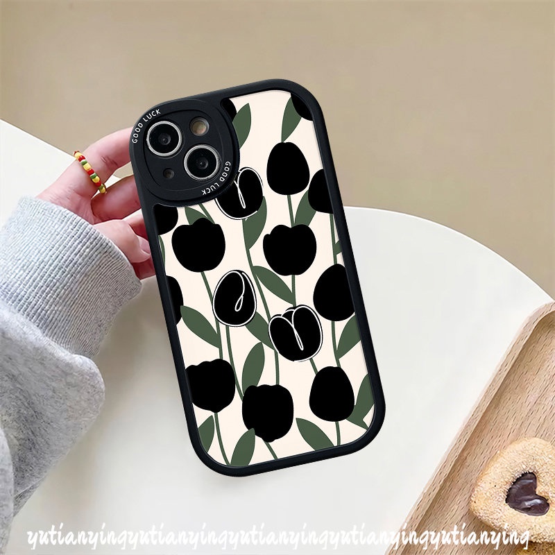 Silicon Soft Tpu Back Case for Infinix Hot 10T 11s 9 10 11 Play Infinix Smart 6 5 10s Note 8 Hot 10 Lite Ins Simple Black Tulip Flowers Couple Phone Cover