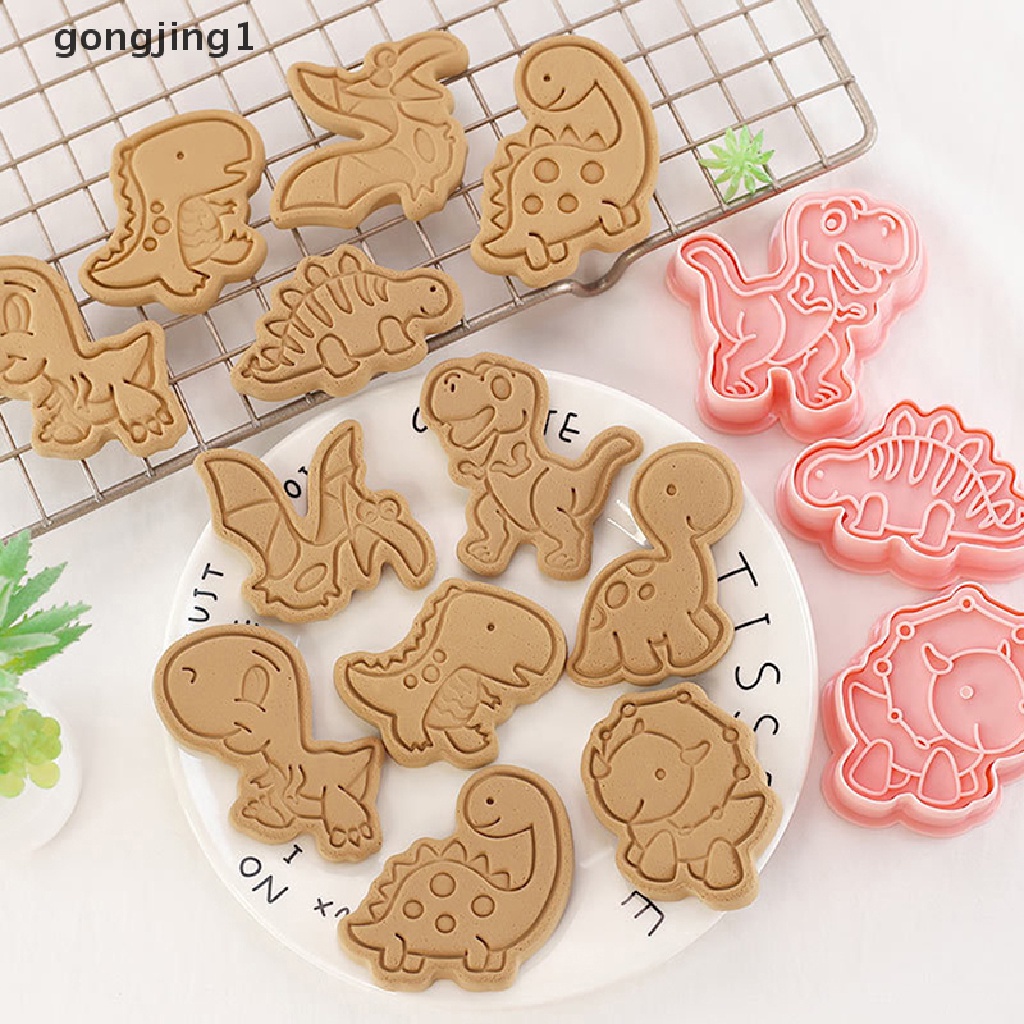 Ggg 8Pcs/Set Kartun Dinosaurus Cookie Cutters 3D Plastik Pressable Biskuit Cetakan Cookie Stamp Dapur Baking Pastry Bakeware Alat Diy Perlengkapan Baking ID