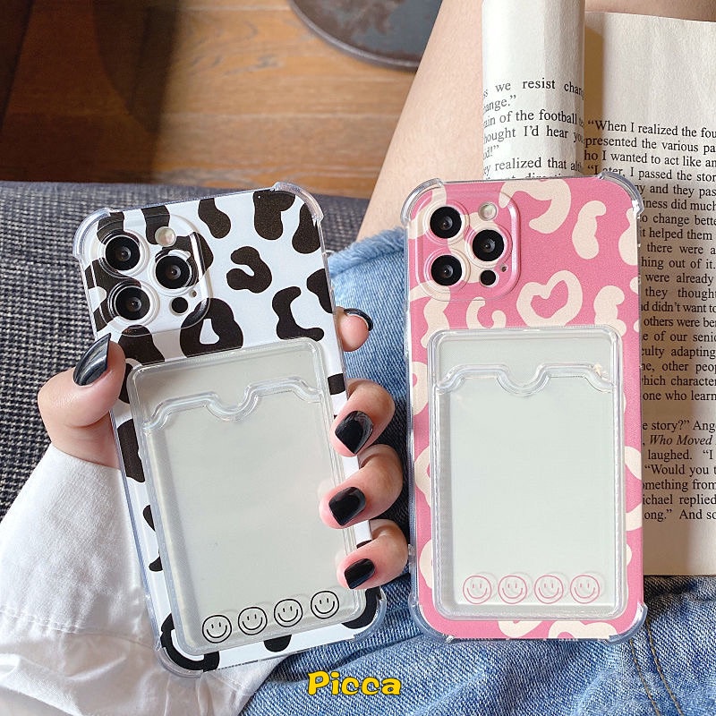 IPHONE Tas Kartu Leopard Pasangan Case Bening Untuk Iphone14 11 12 13 Pro Max XR 7 6 Plus 6s 8plus X XS Max SE 2020 11 14 Pro Max Dompet Slot Cover