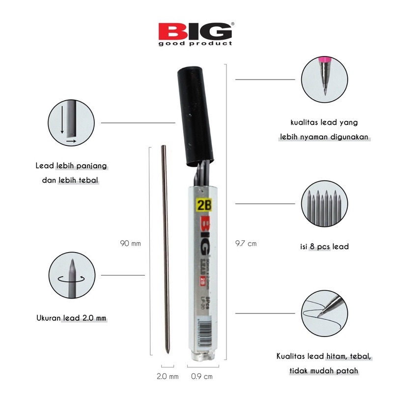 1 TUBE/PCS ISI PENSIL 2B 2.0 BIG / REFILL PENSIL MEKANIK 2.0 / ISI ULANG PENSIL MEKANIK / REFILL MECHANICAL PENCIL (R-3778)