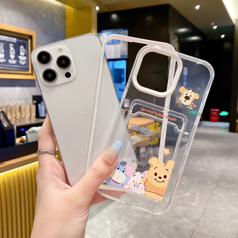 IPHONE 3in1 case Pelindung Desain Lengan Kartu Untuk Iphone14 13 12 11 Pro Max Kartun Winnie Bear X XR XS Max7 8 Plus