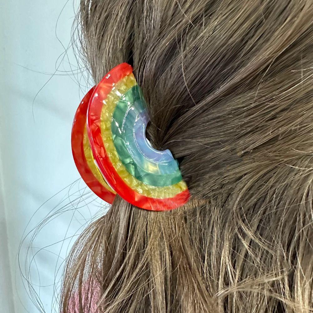 Agustina Rainbow Hair Claw Elegan Vintage Pesta Hiasan Kepala Besar Jepit Rambut Fashion Hiasan Kepala Geometri Korea Hairgrips Klip Hiu Asetat