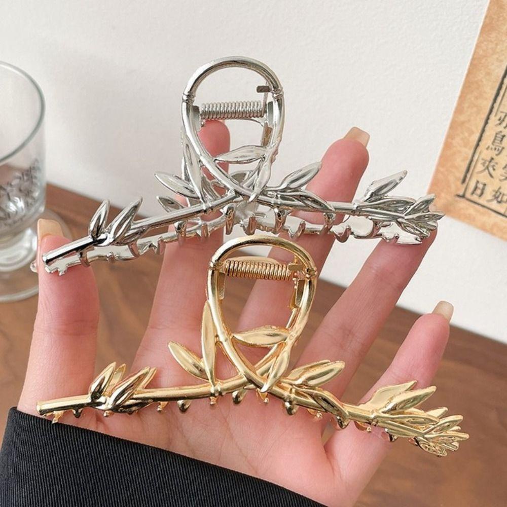Needway Plant Styling Hairpin Barrette Shiny Vintage Hairstyle Daun Cabang Alloy Hair Claw Aksesori Rambut Gaya Cina Hair Claw
