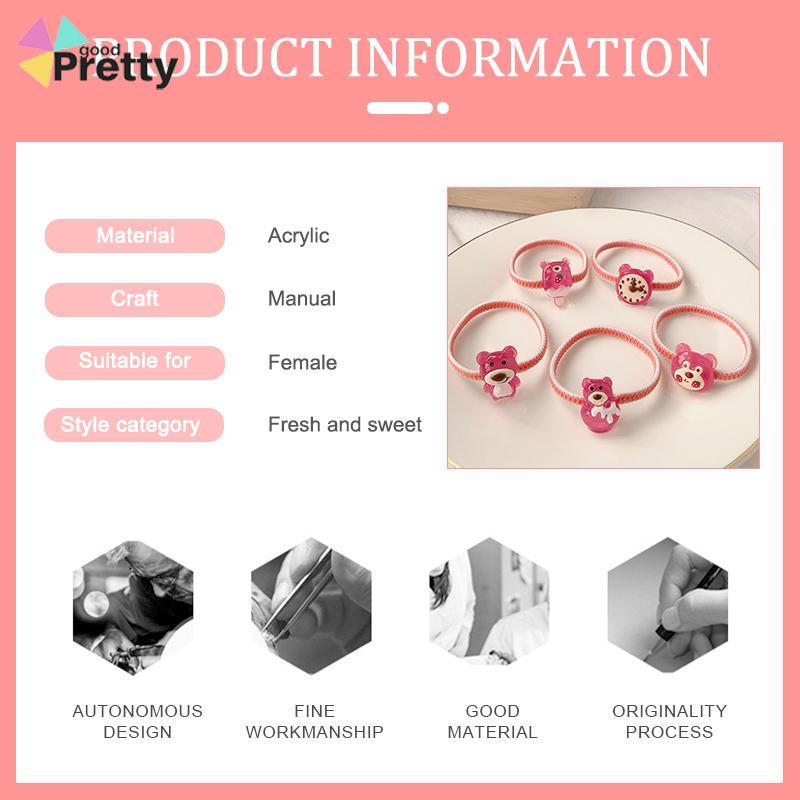 Tali Rambut Beruang Stroberi Elastis Tinggi yang Lucu Tali Rambut Karet Gelang Kuncir Kuda Serbaguna Cincin Rambut Tahan Lama - PD
