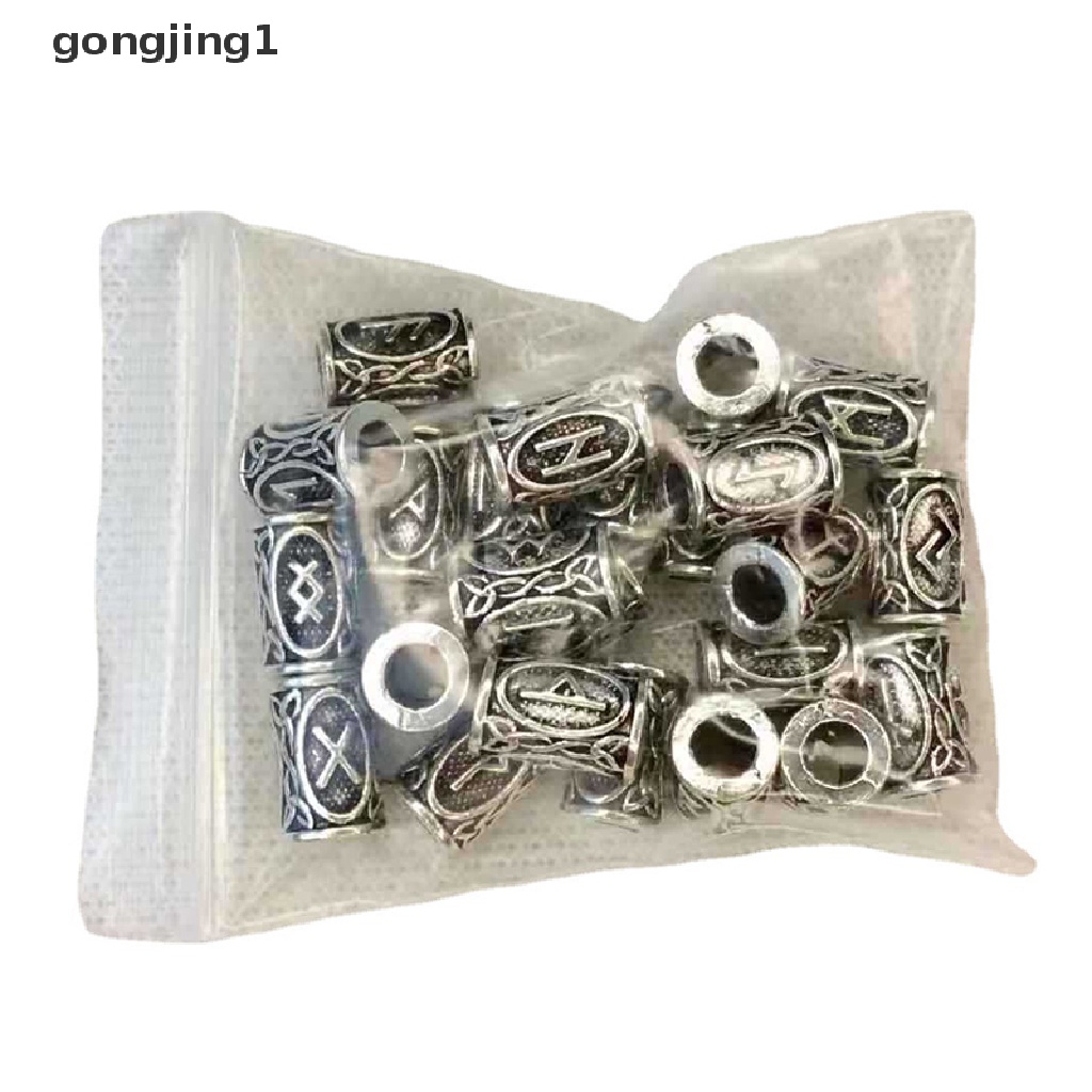 Ggg 24pcs Viking Runes Set Manik-Manik Longgar Spacer Manik-Manik Untuk Kepang Rambut Gimbal Beads DIY Membuat Perhiasan ID