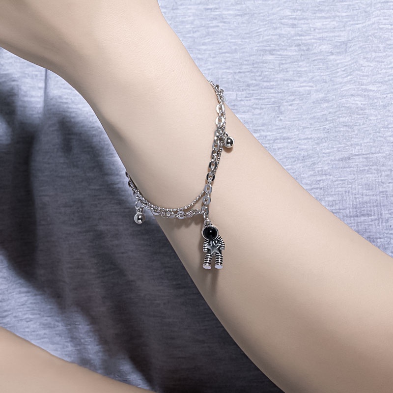Gelang Pasangan Romantis Untuk Wanita Pria Hati Yang Indah Astronot Double Layer Rantai Gelang Hadiah Perhiasan Kekasih Trendi
