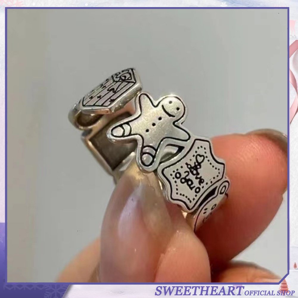 Kartun Orang Cincin Perempuan Niche Desain High-end Rasa Jari Telunjuk Kepribadian Minimalis Polos Lingkaran Cincin Anti Karat Hadiah Untuk Pacar Perhiasan Hati Manis