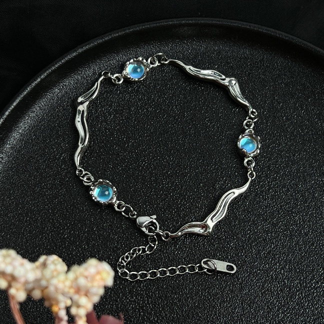 Ifyou Gelang Perak Moonstone Y2K Tidak Teratur Adjustable Bangles Untuk Perhiasan Aksesoris Wanita