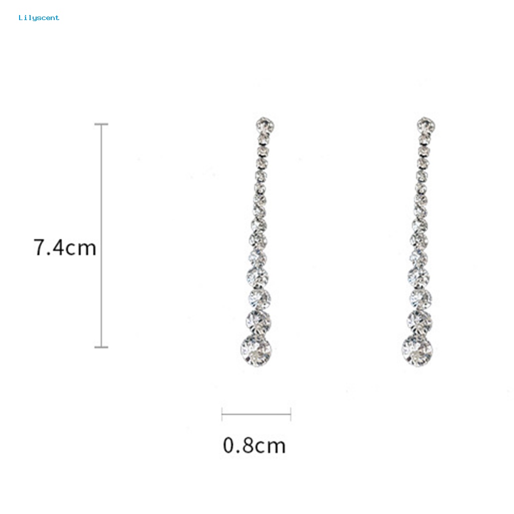 Lilyscent 1pasang Hypoallergenic Stud Earrings Fashion Perhiasan Berlian Imitasi Mengkilap Jumbai Panjang Drop Earrings Kepribadian