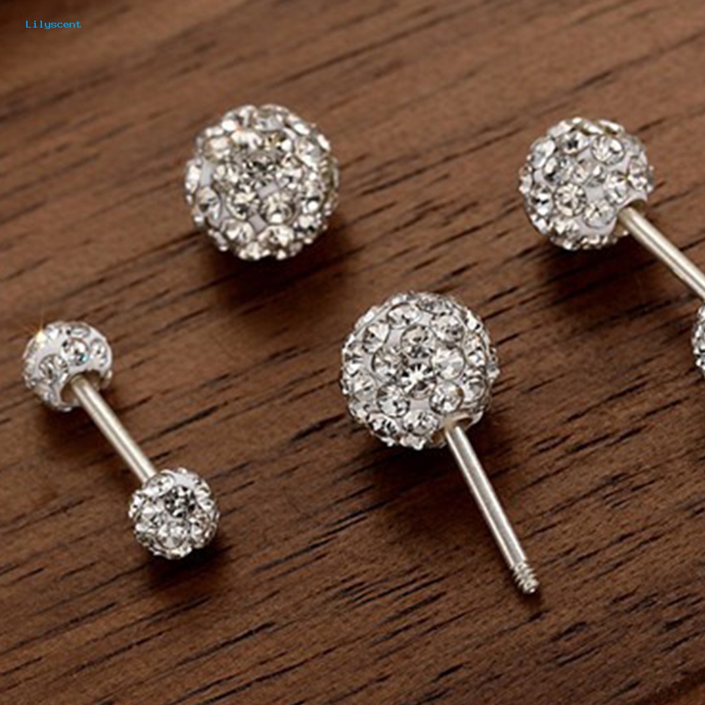 Lilyscent 1pasang Anting Mini Perempuan Perhiasan Aksesoris Sparkling Cubic Zirconia Stud Earrings Mewah