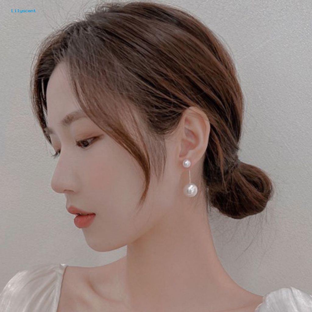 Lilyscent 1pasang Anting Liontin Warna Emas Aksesori Perhiasan Temperamen Mutiara Imitasi Anting Stud Rumbai Panjang Anti-Alergi