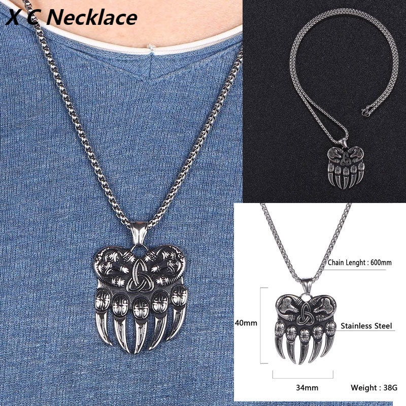 [X C Kalung] Perak Pribadi Vintage Viking Beruang Cakar Baja Titanium Kalung Punk Hip Hop Pria Dan Wanita Pesta Ulang Tahun Fashion Liontin