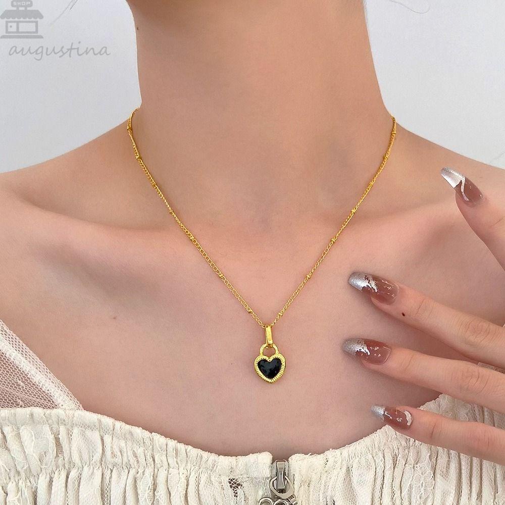 Agustina Kalung Hati Kepribadian Temperamen Vintage Untuk Gadis Dua Sisi Hadiah Pesta Liontin Kalung Keren Wanita Necklace