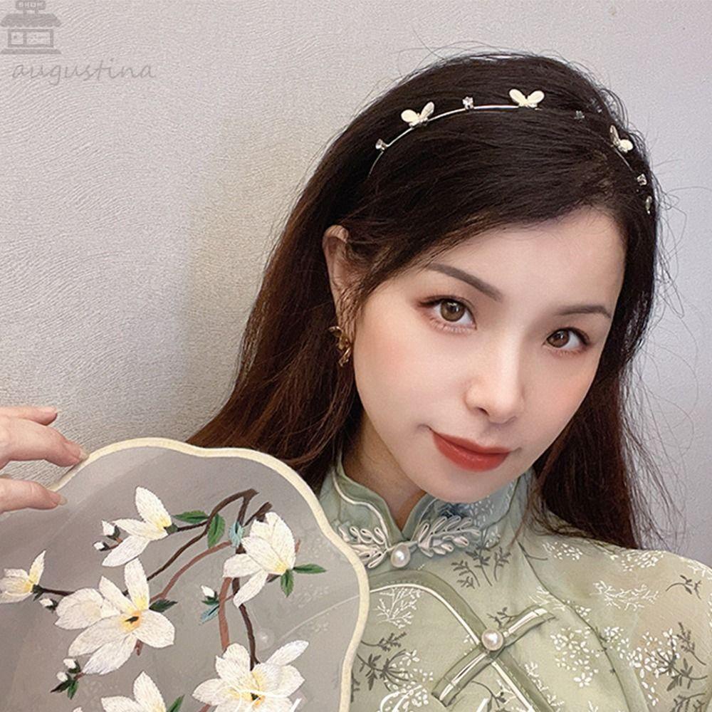 Agustin Opal Tipis Bando Hiasan Rambut Elegan Retro Aksesoris Rambut Pernikahan Korea Headband County Style Tiara Berlian Imitasi Alloy Mahkota Pengantin