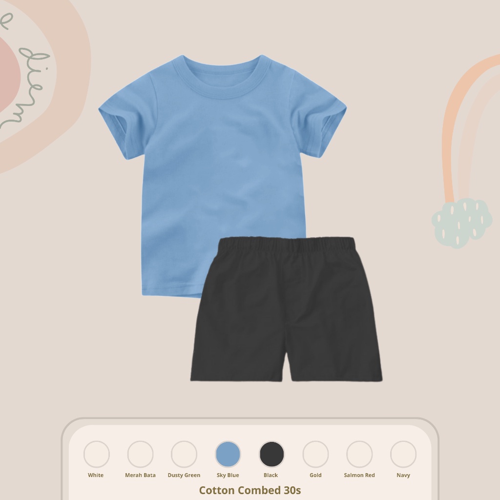 Setelan Kaos dan celana anak| pakaian atasan bawahan anak laki laki dan perempuan size 1-12 tahun| Baju dan celana pendek anak-anak basic bahan cotton combed 30s