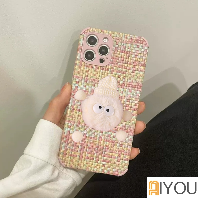 IPHONE Boneka Lucu Mewah Briket Menenun Kisi Lembut Silikon Casing Ponsel Untuk Iphone13 12 11 14 Pro X XS Max XR 78 Plus SE Lensa MiNi Melindungi Penutup Belakang