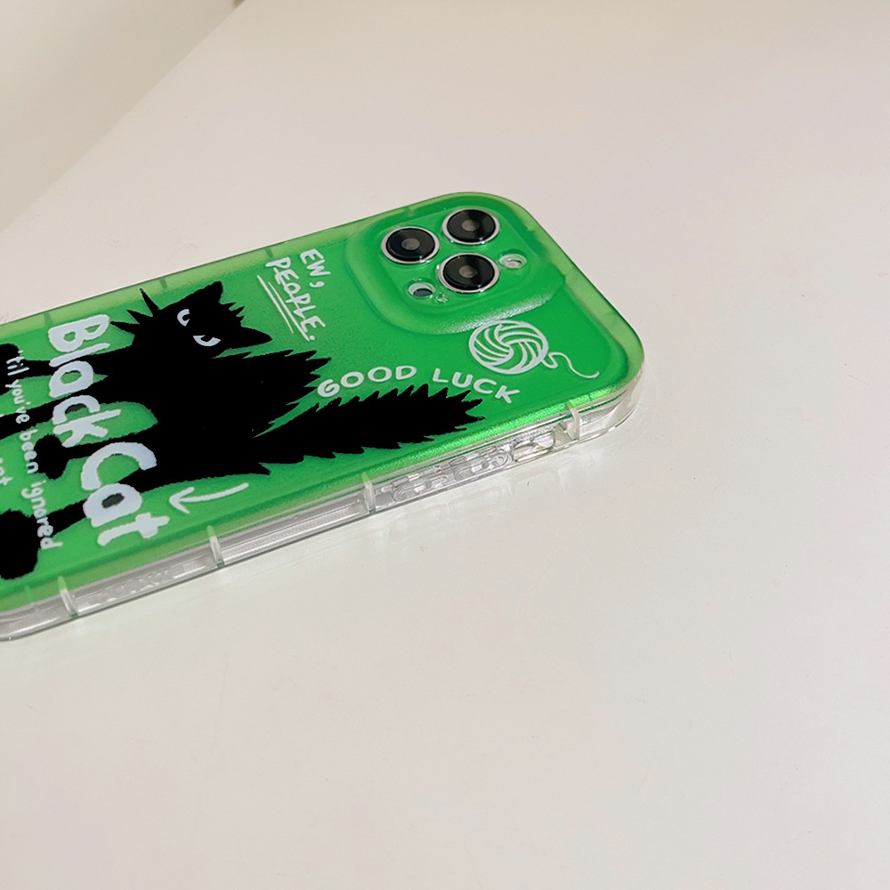 IPHONE Angry Fuzz Black Cat Green Shockproof Soft Phone Case Cover Untuk Iphone11 12 13 14 PLUS PRO MAX SE 2020 Pelindung