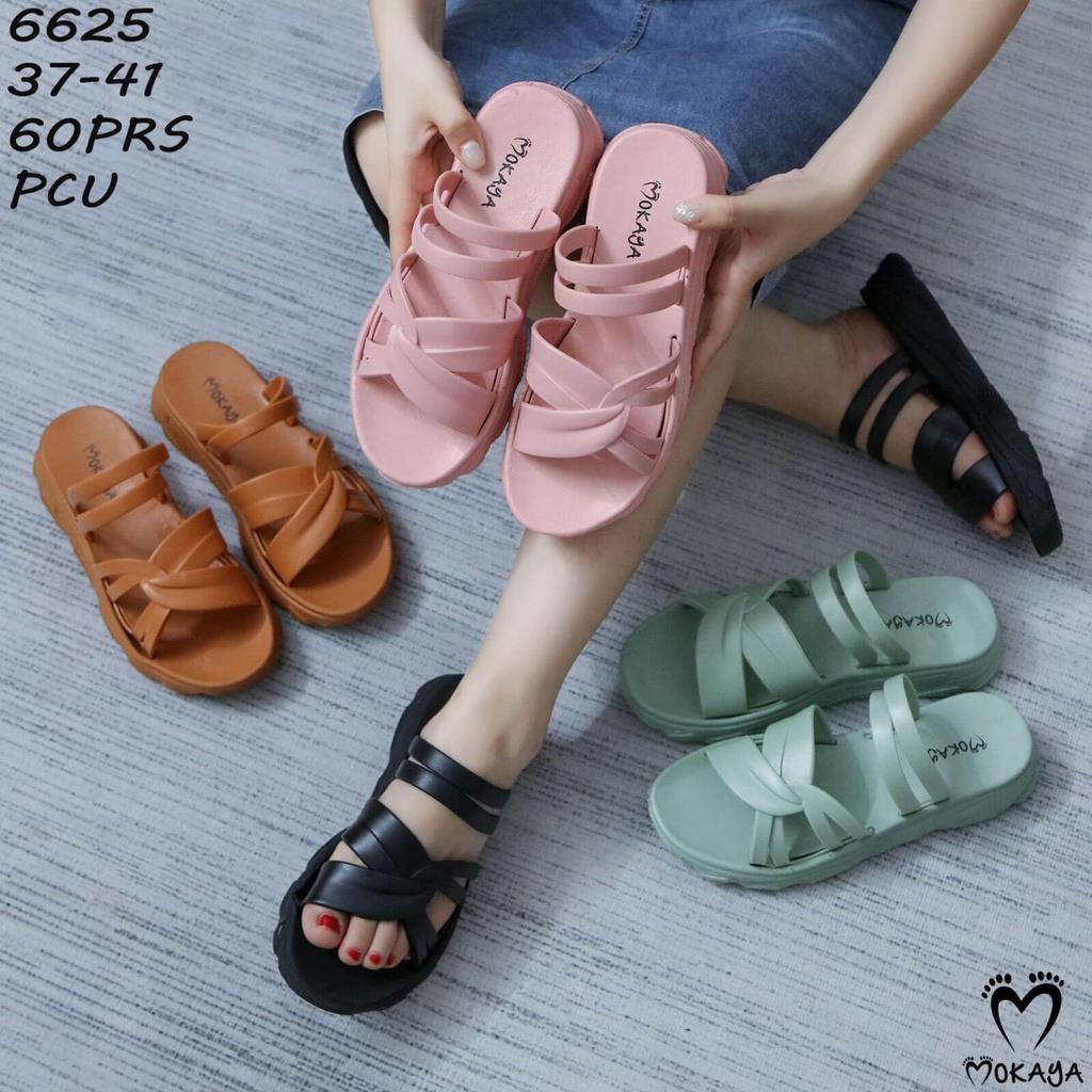 Sandal Slop Wedges Platform Fashion Smile Motif Tali Samping Pita MKY 6625 37-41
