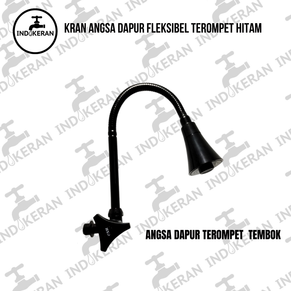 INDOKERAN - Kran Angsa Dapur Fleksibel Terompet Hitam Black