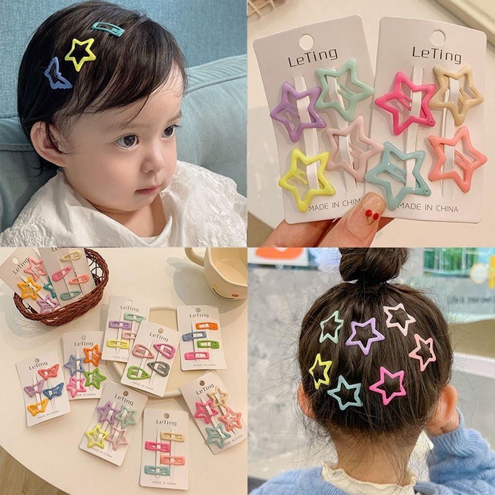 NEEDWAY Anak Jepit Rambut Set Lucu Kreatif Poni Klip Kupu-Kupu Permen Warna Bintang Logam Jepit Rambut Bintang Berujung Lima Bentuk Geometri Gadis Bayi Hair Clip