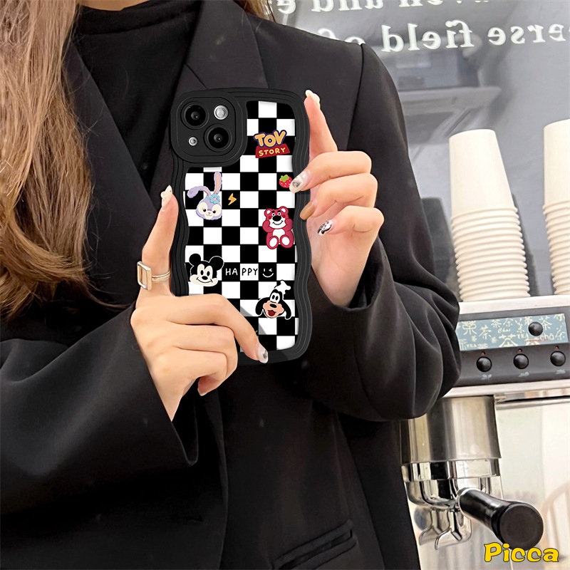 Infinix Hot10 9 11 12 Play Smart4 6 5plus Hot 11s 20 9 10s 10 12i 10Lite 20s 8 12 Pro Note 10Pro 12 G96 Kartun Toy Story Checkerboard Love Heart Couple Soft Wavy Edge Case