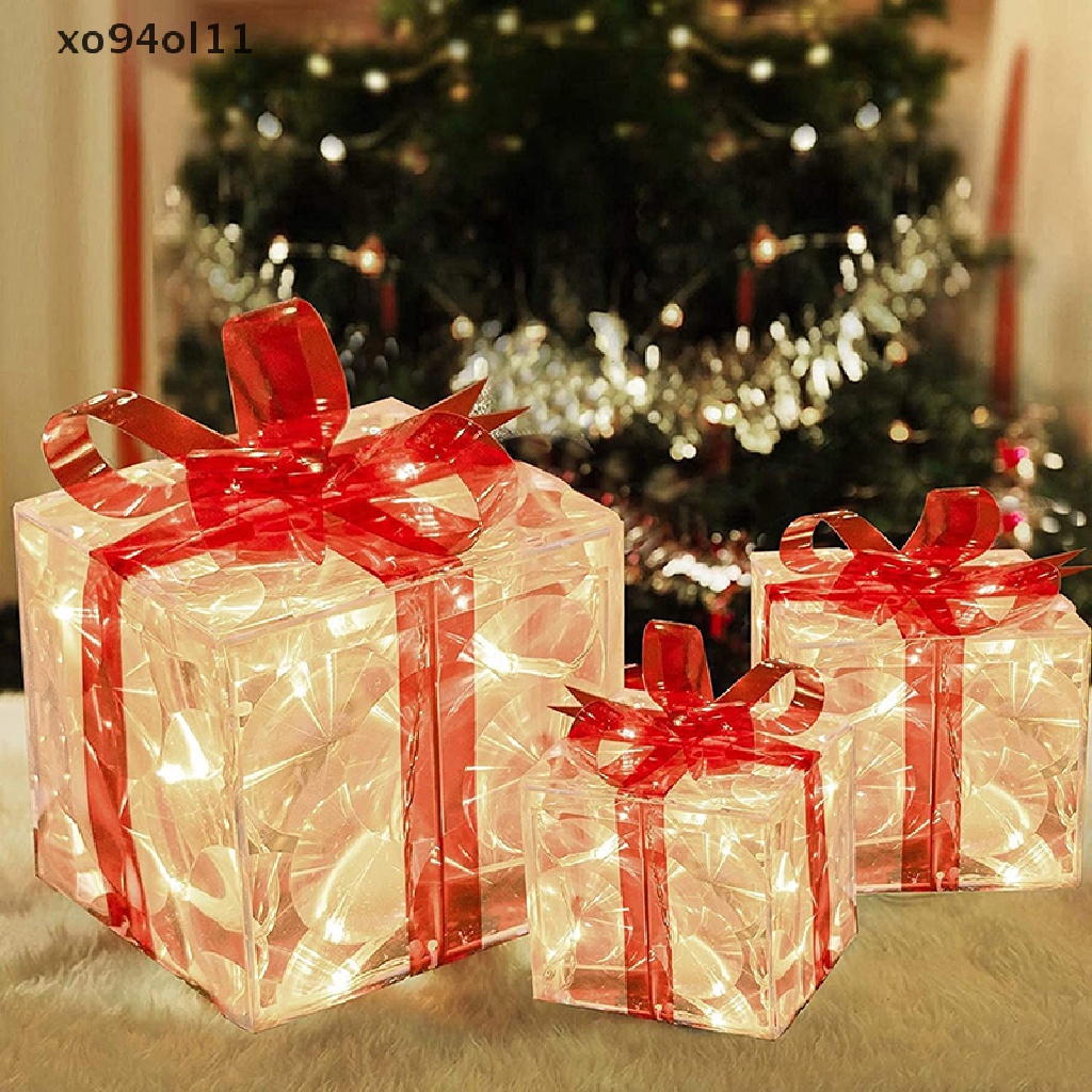 Xo Hiasan Kotak Hadiah Dekorasi Glowing Natal Dengan Busur Christmas Lighg Box OL