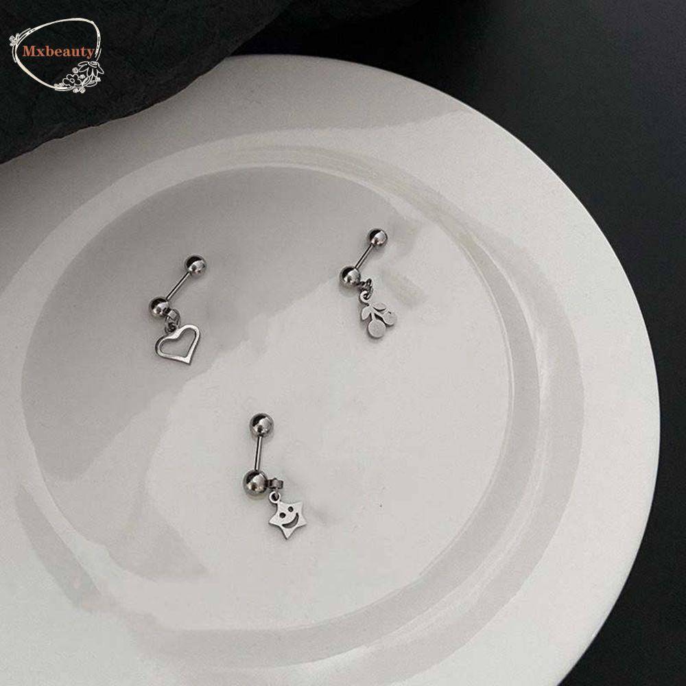 Mxbeauty Anting Perak Wanita Gadis Sederhana Menyusui Tindik Telinga Stud Cherry Star Musim Panas Anting Cinta Anting Gaya Korea Earring