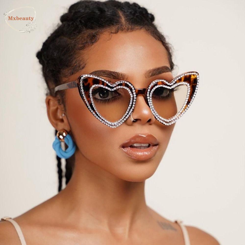 Mxbeauty Kacamata Hitam Anti UV Retro Kacamata Properti Foto Keren Hati Y2K Gaya Pesta Berlian Imitasi Mengkilap Mata Kucing Perlindungan Mata Gaya Korea Eyewear