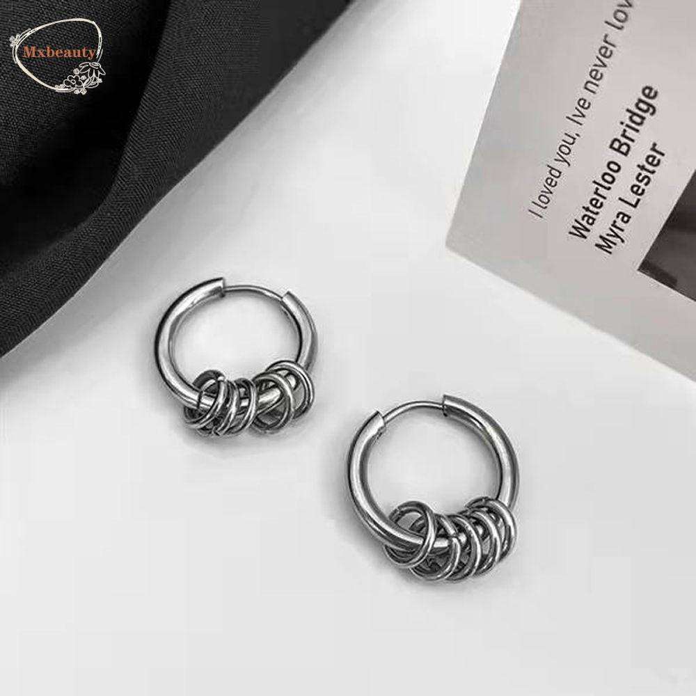 Mxbeauty Anting Hoop Wanita Punk Vintage Hiphop Stainless Steel Bulat Untuk Pria Stud Earrings