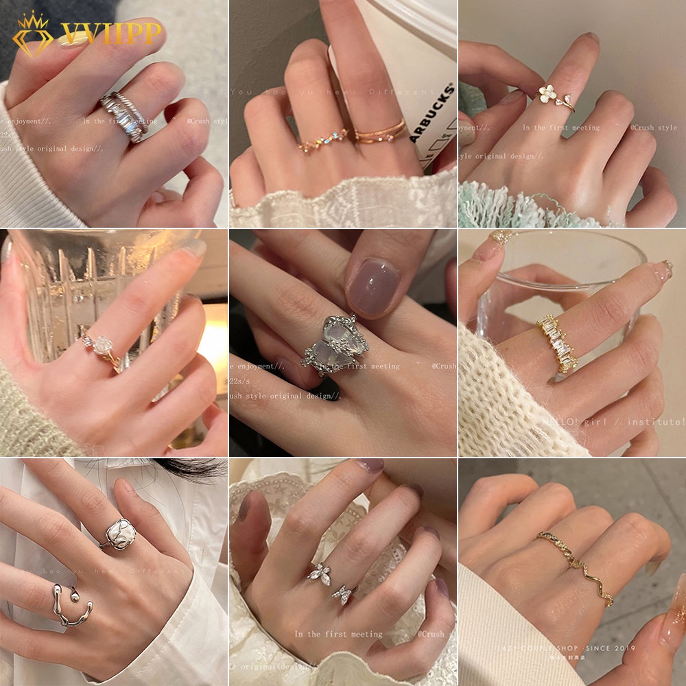 Pribadi Kupu-Kupu Hati Bunga Butterfly Cincin Wanita Berlian Zirkon Terbuka Ganda Cincin Aksesoris Fashion