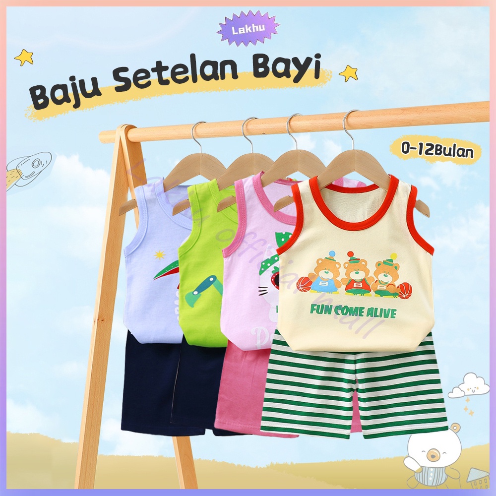 Lakhu Setelan Anak Baju Bayi Anak Laki Laki Perempuan Piyama Bayi Anak 3-18 Bulan Motif Karakter