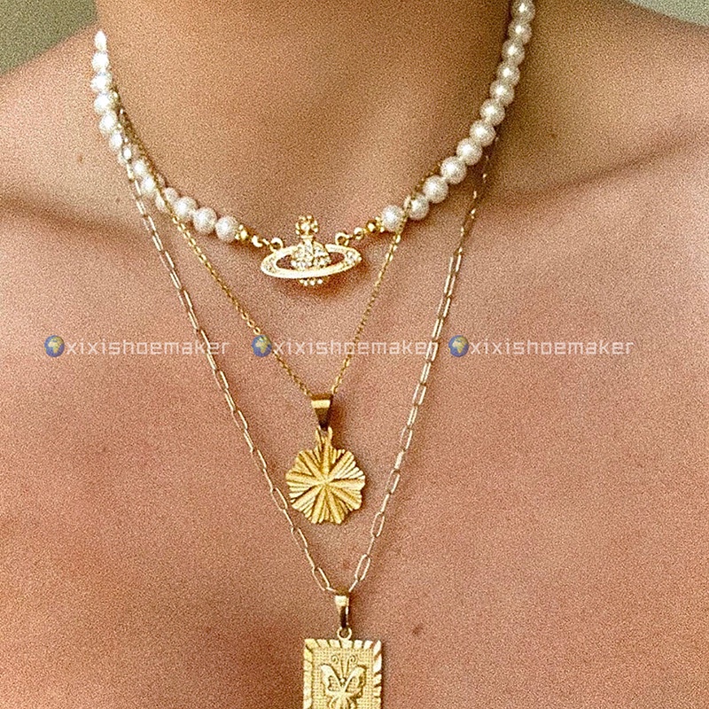 Kalung Mutiara Liontin Saturnus Perempuan Rantai Klavikula Barok Desain Niche Eropa Amerika Hip Hop Chain