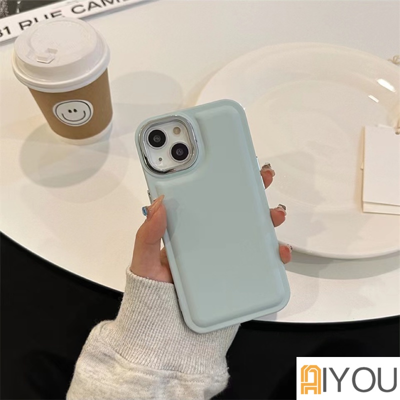 IPHONE Casing Ponsel Lensa Kamera Plating Warna Solid Kompatibel Untuk Iphone 11 12 13 14 Pro Max 14 Plus Bantal Udara Silikon Shockproof Soft Cover