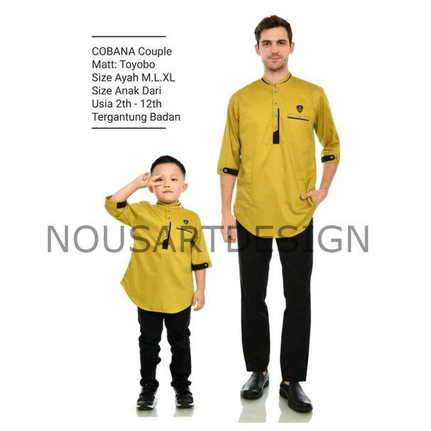 Baju Koko Premium Ayah Dan Anak Warna Lemon - Baju Koko Warna Lime Couple Ayah Dan Anak