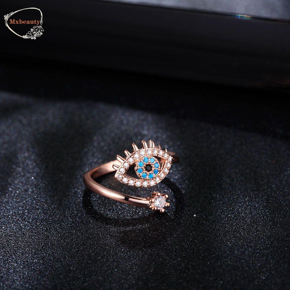 MXBEAUTY Fashion Finger Ring Gold Color Jewelry Rings Engagement Turkey Round Evil Eye Angel Eye Zircon Accessories/Multicolor