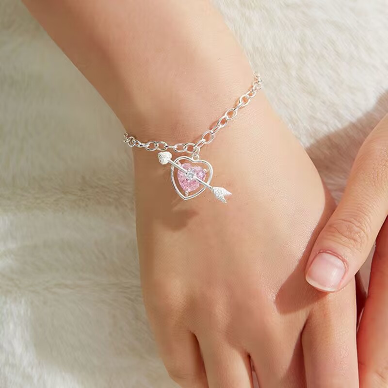 Ifyou Y2K Gelang Moonstone Pink Heart Adjustable Bangles Untuk Perhiasan Aksesoris Wanita