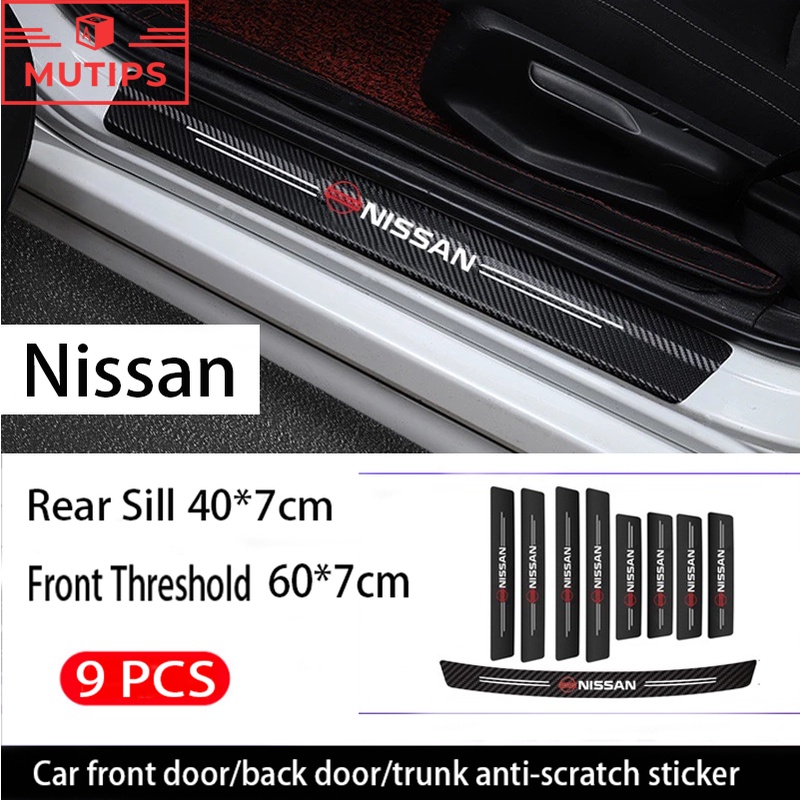 Nissan 9Pcs Stiker Pintu Mobil Carbon Fiber Sill Protection Auto Anti Gores Anti Slip Untuk Terra Livina Note Xtrail Magnite Maret Juke Skyline Kicks Navara Serena Leaf