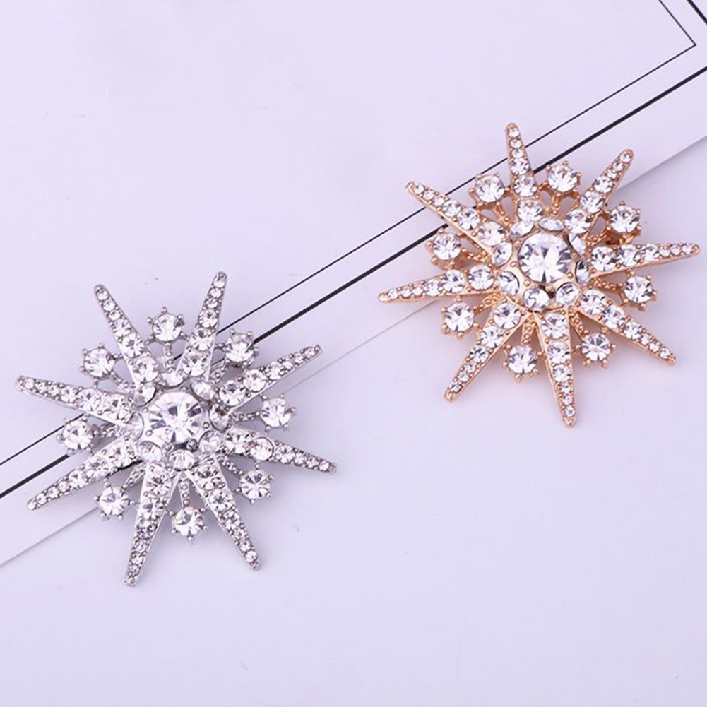 1pc Korea High-end Berlian Imitasi Perak/Emas Bros Populer Bersinar Pencocokan Aksesoris Indah Paduan Pin
