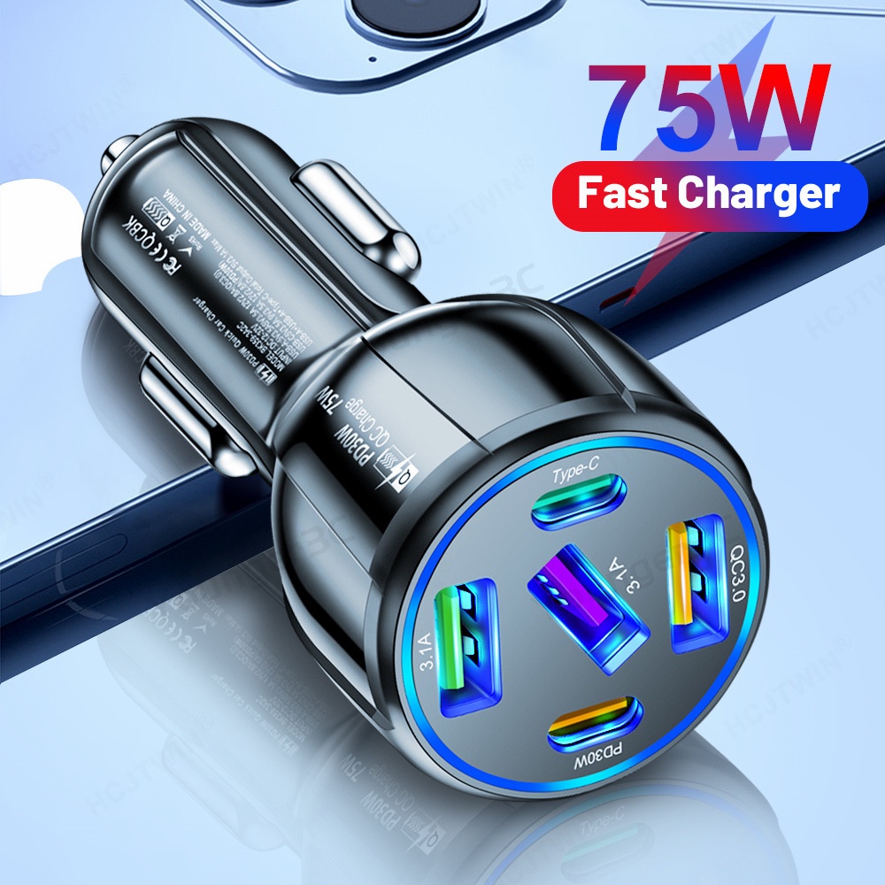 5in1 Fast Charging Charger 3USB+2PD Travel Adoptor 75W Adaptor Pengisian Cepat Untuk i-phone Android Micro Tipe C