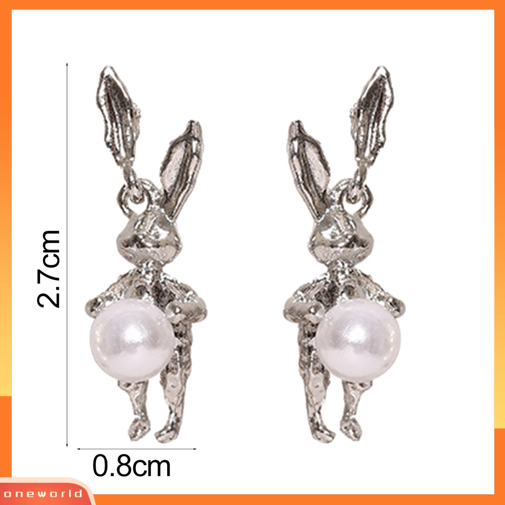 [EONE] 1pasang Ear Studs Lucu Warna Silver Membawa Keberuntungan High Gloss Faux Pearl Rabbit Kelinci Wanita Anting Perhiasan Aksesoris