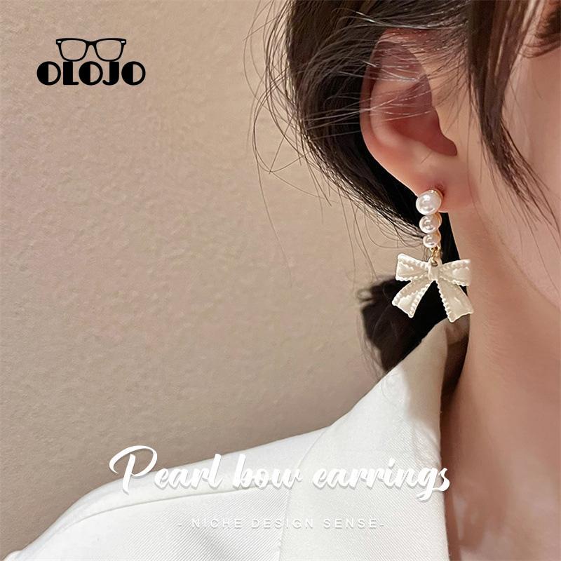 【COD】Anting Busur Mutiara Rasa Desain Untuk Wanita S925 Silver Off-white Pearl Bow Knot Earrings