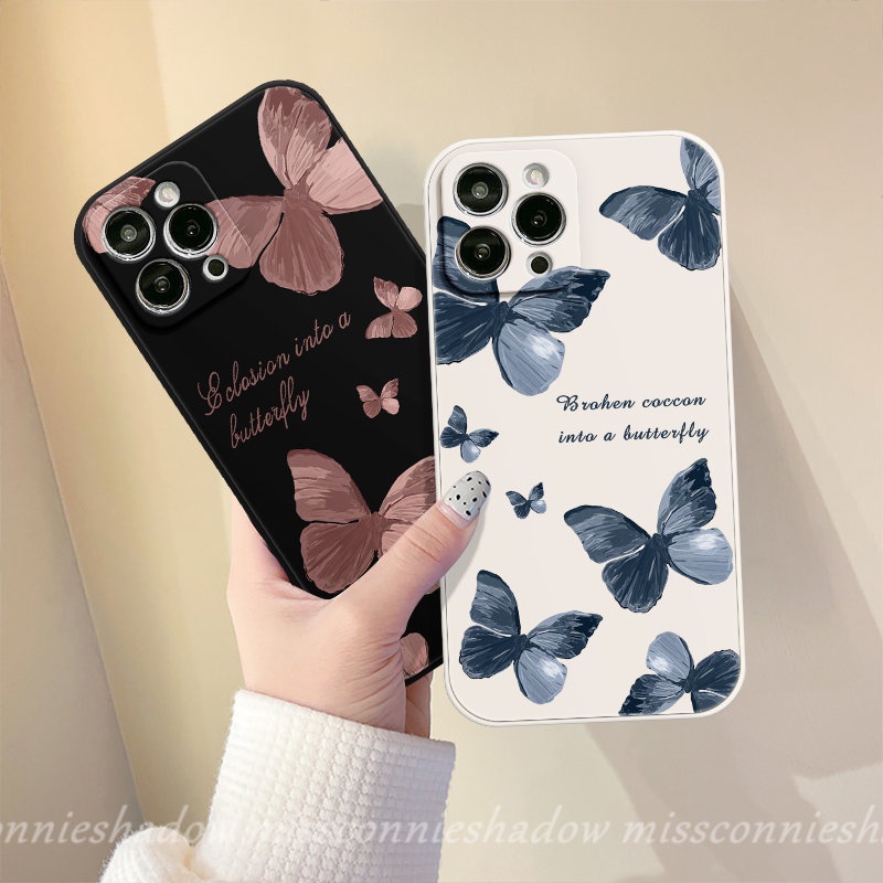 Case Motif Samping Oppo A7 A16 A15 A12 A96 A17 A57 A95 A76 A94 Reno 8T 8 7 6 5F 5 A5s A3s A54 A9 A78 A55 A53 A31 A5 A52 A16E A1K A16K A36 A74 Retro Butterfly Tepi Lurus Sarung Soft Cover