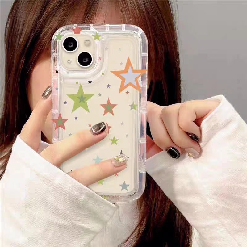 IPHONE Ins Star Phone Case Cocok Untuk Iphone11 14 14pro 14plus 13 13mini 13pro 13prm iPhone12 7Plus 8Plus Xr XS 13 12mini Pro Max Empat Sudut Casing Ponsel Transparan Tahan Guncangan